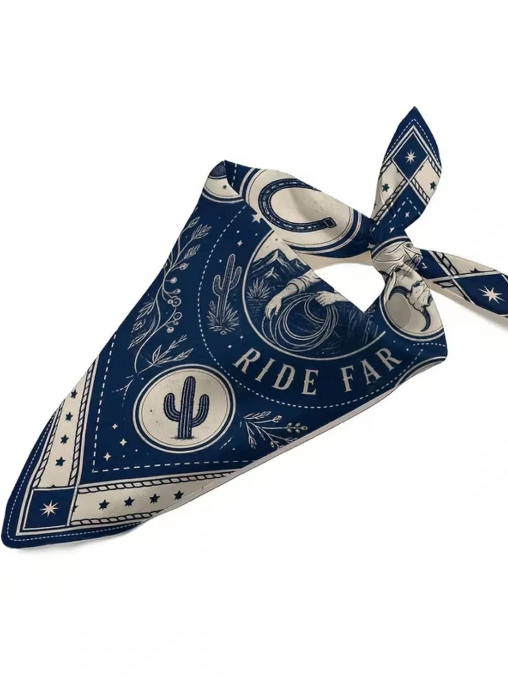 Live Free Ride Far Western Bandana - Navy & Cream